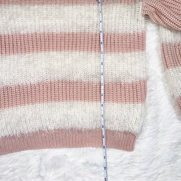 DKNY Girls Pink & White Striped Eyelash Sweater, Size Large -12 EUC - Picture 5 of 5